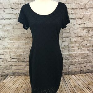 ISAAC MIZRAHI Black Stretch Crochet Look Dress